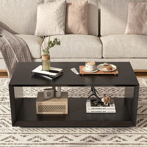 Miniatura 4 de Mesa auxiliar con almacenamiento, moderna de mediados de siglo, mesa rectangular de té de cóctel, mesa de centro de madera de granja para sala