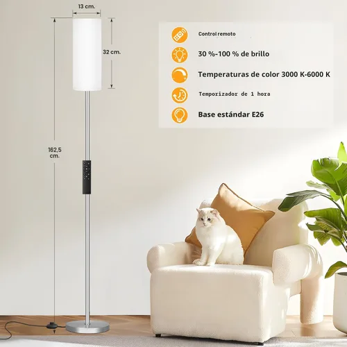 Miniatura 2 de Ambimall - Lámpara de pie para sala, con control remoto y regulación continua de temperatura de color y brillo, 64 pulgadas de alto, incluye Blanco