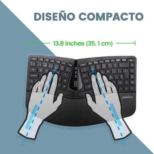 Miniatura 2 de Perixx PERIDUO-606 ES Conjunto de teclado Compacto Ergonómico inalámbrico y Ratón Vertical portátil - con reposa muñeca Ajustable y Teclas