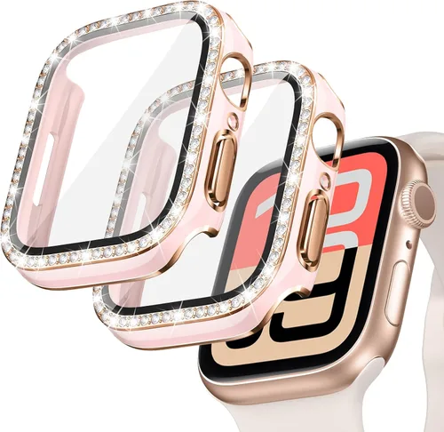 Miniatura 25 de Goton - Pack de 2 Fundas Bling para Apple Watch con Protector de Pantalla 40mm SE 3/2/1, Series 6/5/4, Funda con Purpurina para Mujer con Diamantes