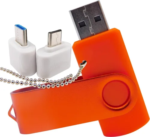 Miniatura 5 de Mini unidad flash USB de capacidad con 1 OTG (Micro USB) y 1 adaptador tipo C (USB-C) para teléfono móvil (naranja, 128 MB)