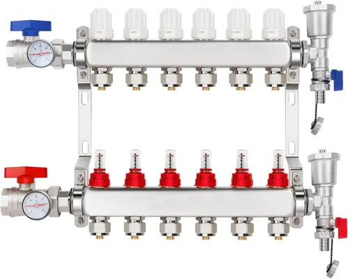 Miniatura 14 de Colector de calor radiante PEX de 2 ramas, colector de tubos PEX de 1/2 pulgada, kit de colector de calor de piso de acero inoxidable 304
