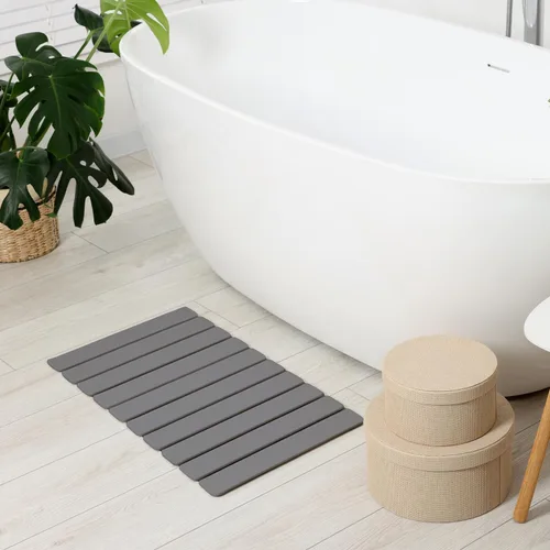 Miniatura 8 de Meowoo Tapete de baño plegable de piedra de 15.7 x 11.8 pulgadas, tapete de baño de tierra de diatomeas, antideslizante, de secado rápido, súper