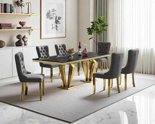 Miniatura 87 de Juego de mesa de comedor de mármol sintético, 7 piezas, juego de mesa de cocina y comedor para 6, mesa de comedor rectangular blanca de 70 pulgadas