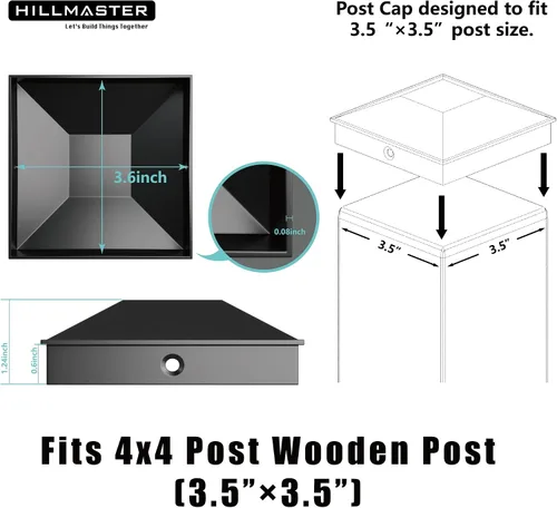 Miniatura 3 de HILLMASTER Tapas de poste de 4 x 4 para postes de valla de madera de 3.5 x 3.5 pulgadas, a prueba de agua, a prueba de rayos UV, duradero, cubierta