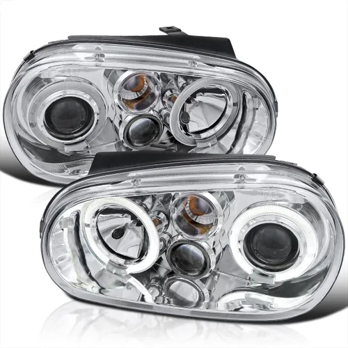 Miniatura 10 de SPEC-D TUNING Faros delanteros con halo doble negro ahumado Compatible con 1999-2006 Volkswagen Golf, Golf GTI VW MK4 Ensamble de faros delanteros