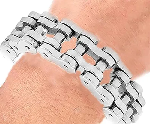 Miniatura 4 de Pulsera de cadena de eslabones para hombre, acero inoxidable, plata, 0.748 in de ancho
