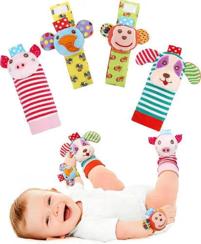 SSK juego de calcetines con sonajero de muñeca y localizador de pies suave para bebé, juguetes de felpa y algodón para bebés, regalo para