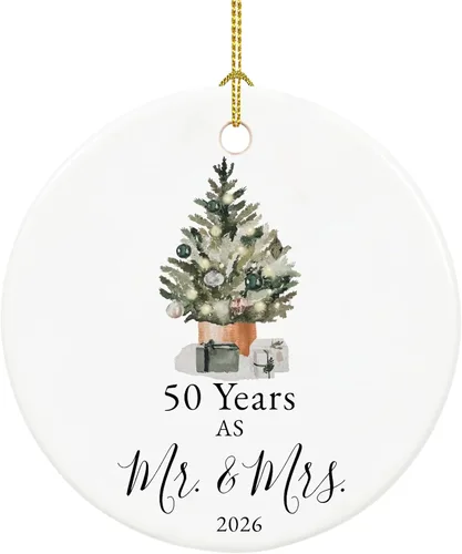 Adorno de 50 aniversario para padres, parejas, 50 aniversario de boda para 50 años como regalos de señor y señora, recuerdo de cerámica 50
