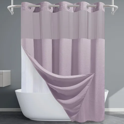Miniatura 24 de EUTXL Cortina de ducha beige sin gancho con forro a presión, cortinas de ducha de tejido gofre de 230 GSM para baño, 54 pulgadas de ancho x 80