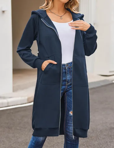 Miniatura 3 de Elesol Sudadera larga con capucha, para mujer, sudadera tipo túnica de vellón, chaqueta con cremallera, informal, S-XXXL