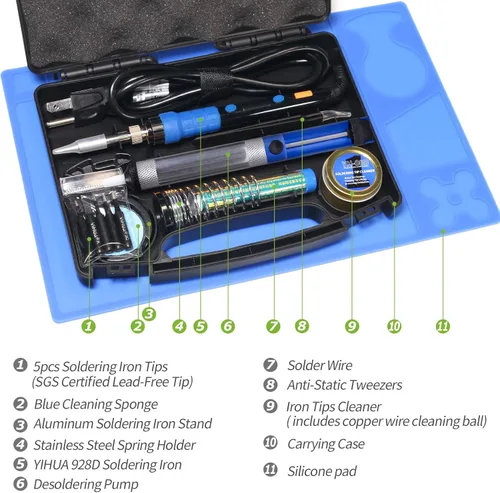 Miniatura 3 de Kit de soldador YIHUA 928D, soldador de 65 W, totalmente digital, pantalla °F/°C, control de temperatura, precisión 194~896℉ - Kit de soldadura