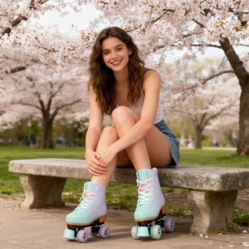 Miniatura 2 de Gets Patines altos para mujer, piel sintética, cuatro ruedas, doble fila, brillante, para interiores y exteriores Destello verde púrpura