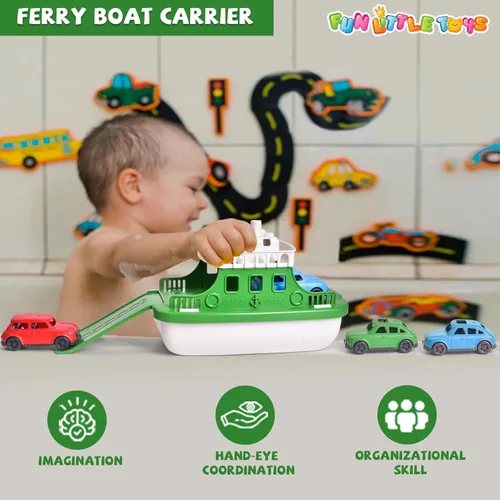 Miniatura 2 de Ferry Boat - Juguete de baño con mini coches, juego de agua flotante con chorros de barco para niños de 1 a 3 años y niños de 4 a 8 años