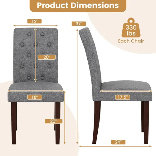 Miniatura 3 de NAFORT Sillas de comedor de tela, sillas clásicas de respaldo alto para cocina, sala de estar, patas de madera de goma maciza, silla acolchada