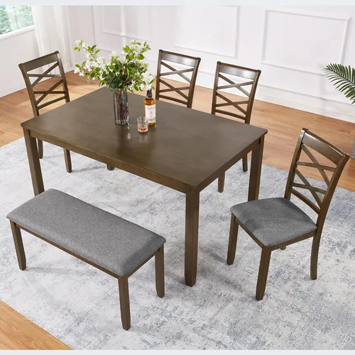 Miniatura 21 de LUMISOL Juego de mesa de comedor de 5 piezas con 4 sillas, juego de mesa de cocina de granja para lugares pequeños, cocina, comedor, negro y roble