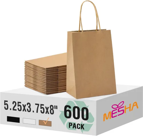 Miniatura 18 de MESHA Bolsas de regalo negras de 5.25 x 3.75 x 8 pulgadas, pequeñas bolsas de papel kraft con asas a granel, paquete de 100 para pequeñas empresas