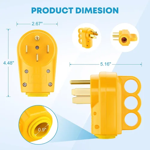 Miniatura 5 de Kohree Enchufe Macho de 50 Amperios para RV, Enchufe de Repuesto de 125 250V para RV, Receptáculo NEMA 14-50P de Servicio Pesado con Mango de Agarre
