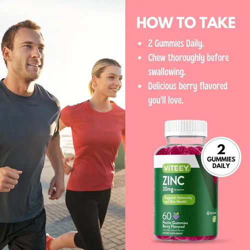 Miniatura 5 de Viteey - Gomitas de zinc para mujeres y hombres - 30 mg Suplemento de apoyo inmunológico, vegano, sin gelatina, sin OMG, 60