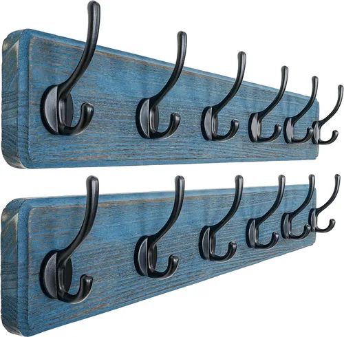 Miniatura 41 de Dseap Perchero de Pared: Moderno, Patentado, Resistente, 17.4" de Largo, Riel Colgador de Madera con 5 Ganchos Dobles para Abrigos de Invierno, Negro