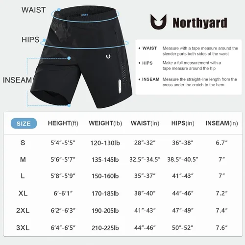 Miniatura 6 de NORTHYARD Pantalones cortos deportivos ligeros de secado rápido y de 7pulgadas para hombre para senderismo deportes gimnasio correr entrenamiento