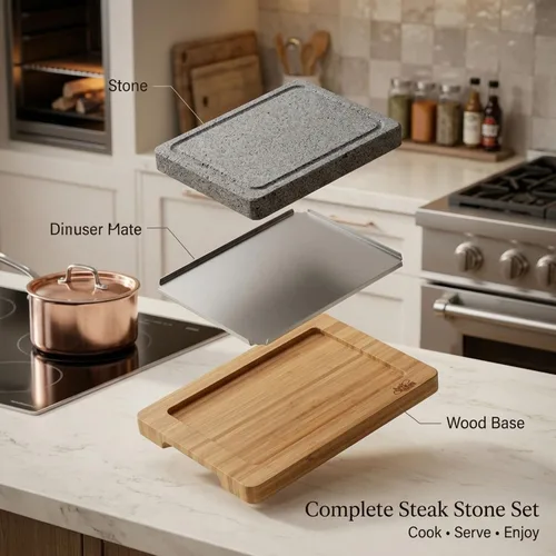 Miniatura 6 de Artestia Piedra de lava para bistec con 2 piedras, piedras para asar de mesa Hot Rock para Wagyu con bandeja de bambú, mini piedras para asar pizza