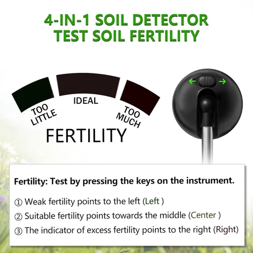 Miniatura 5 de Probador de suelo 4 en 1, medidor de humedad de plantas sin batería con PH/humedad/prueba de luz/fertilizante, medidor de pH del suelo para jardín