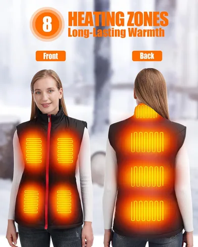 Miniatura 2 de HEATEDTEK Chaleco térmico para mujer chaleco ligero con calefacción 8 almohadillas de calefacción 3 controles de temperatura sin batería