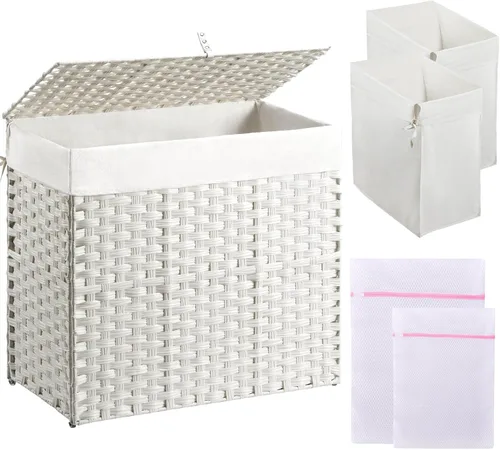 Miniatura 13 de Greenstell Cesta de ropa sucia con tapa, cesta de ropa de 60L con 2 bolsas de forro extraíbles y 2 bolsas de malla para lavandería, cesta de ropa