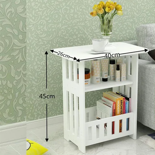 Miniatura 3 de Milsil Mesita de noche, armario de almacenamiento simple y moderno, mesa auxiliar de nivel simple, mesita de noche blanca, mini dormitorio