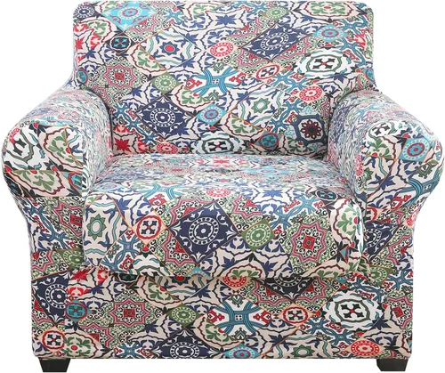 Miniatura 39 de hyha Funda para sofá, diseño floral, elástica, estampada, 4 piezas, fundas para sofá de 3 cojines separados, protector de muebles lavable para Azul