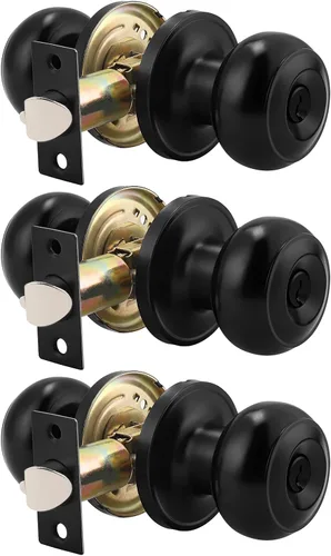 Miniatura 20 de Probrico - Paquete de 3 perillas redondas de níquel satinado para puerta de entrada, con llaves iguales, puerta exterior e interior, delantera