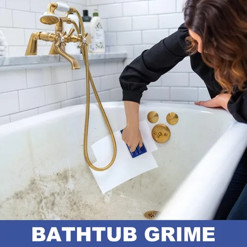 Miniatura 4 de Limpiador de baño con asa, almohadilla de fregado de baño, cepillo de esponja de limpieza resistente, no raya, elimina la espuma de jabón
