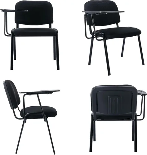 Miniatura 7 de HNY Juego de 5 sillas negras para tableta, sillas apilables de malla para oficina, sala de espera, sillas de recepción con mesa abatible, silla