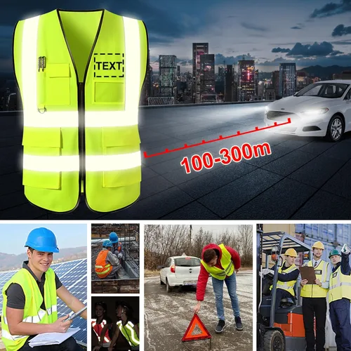 Miniatura 5 de Chaleco de seguridad personalizado para hombre, chaleco personalizado de alta visibilidad, ropa de trabajo con tira reflectante, 5 bolsillos Azul