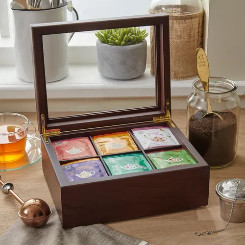 Miniatura 8 de Caja de té – Organizador de bolsas de té de madera de lujo de The Apace Premier Collection – Contenedor de almacenamiento de té de 6 compartimentos