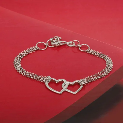 Miniatura 5 de Vanbelle Pulsera de plata de ley 925 chapada en rodio con doble corazón y cadena múltiple para mujeres y niñas, Metal