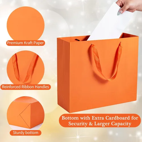 Miniatura 3 de Umoonfine Umoofine - Bolsa de regalo grande naranja con asas de cinta, paquete de 12, 12.6 x 4.5 x 11 pulgadas, extra grande, reutilizable