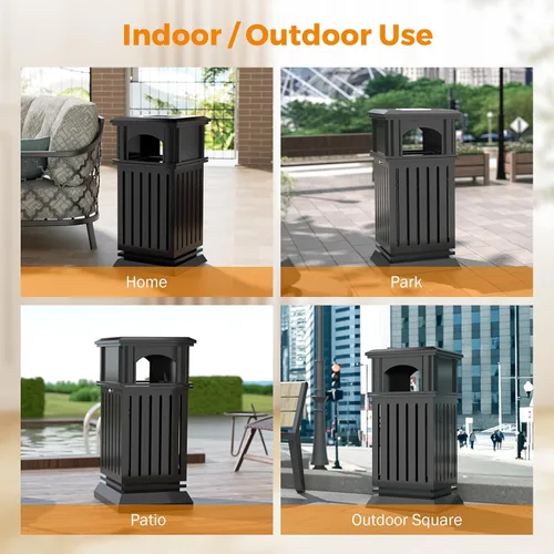 Miniatura 7 de BEAMNOVA Cubo de basura negro para exteriores, bandeja superior de acero inoxidable con tapa de bloqueo, contenedor de basura industrial resistente
