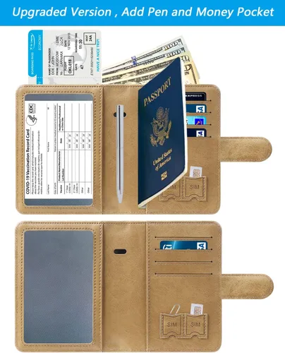 Miniatura 2 de Funda para pasaporte, cartera con bloqueo RFID, funda de piel para tarjetas, accesorios de viaje para mujeres y hombres, 111#Marrón, Ranura