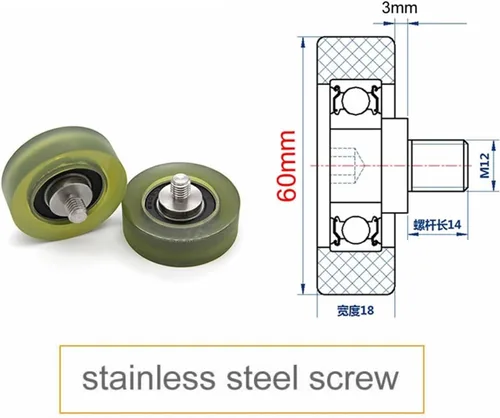 Miniatura 2 de SSIMOO Diámetro 2.362 in, tornillo M12, rodamiento de poliuretano PU con varilla de tornillo de acero inoxidable,Polea suave recubierta