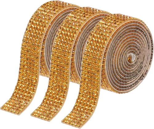 Miniatura 12 de MECCANIXITY 3 rollos de cinta de diamantes de imitación autoadhesiva de 3 yardas y 0.315 in para proyectos de artes y manualidades, pasteles de Beige