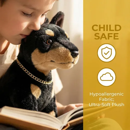 Miniatura 7 de Juguete realista de peluche de perro Doberman – Simulación de 12 pulgadas de pie Doberman noble mascota perro de peluche modelo de cachorro