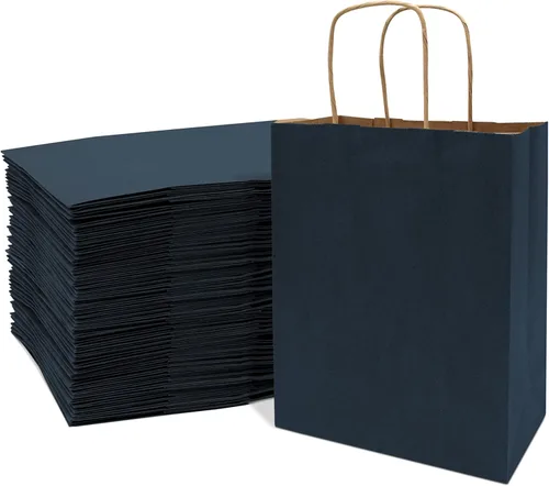 Miniatura 13 de Prime Line Packaging Bolsas de regalo de papel, bolsas de papel kraft azul marino con asas, bolsas de compras para pequeñas empresas, uso minorista