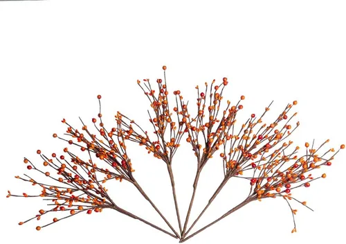 Miniatura 2 de JINGHONG Paquete de 6 tallos de bayas de otoño de 43 cm de alto, púas de bayas naranjas artificiales, púas florales artificiales para jarrones, Baya