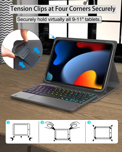 Miniatura 3 de Teclado Universal para Tableta con Funda de Touchpad para Tabletas de 9", 9.7", 10.1", 10.2", 10.5", 10.9", 11", Teclado Inalámbrico