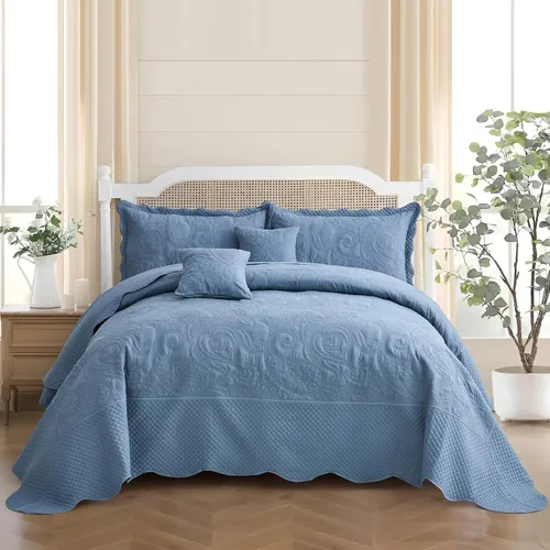 Miniatura 22 de Colcha extragrande King de 128 x 120 pulgadas, extra ancha, diseño de patrón paisley, funda de cama ligera, reversible, 5 piezas, 100% microfibra, 1