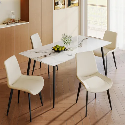 Miniatura 6 de Juego de 2 sillas de comedor, sillas de comedor tapizadas, modernas sillas de comedor y cocina de piel sintética con patas de metal resistentes