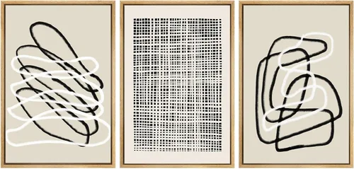 Miniatura 320 de SIGNWIN Lienzo enmarcado para pared, arte con pinceladas de flujo neutro en tonos beige abstractos, ilustraciones, arte moderno, decorativo