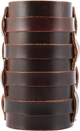Miniatura 7 de HZMAN Brazalete ancho de cuero para hombre con correa triple y hebilla de cierre de armadura para brazo, 4 filas